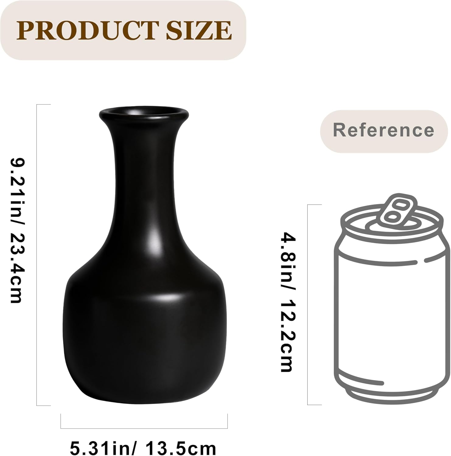 Black Ceramic Vase 9 Inch - Modern Decorative Vases for Flowers, Centerpiece for Pampas Grass, Living Room, and Dining Table Decor