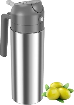 2 in 1 Oil Sprayer and Dispenser for Cooking, 304 Stainless Steel Olive Oil Dispenser Bottle, 17oz/500ml Oil Dispenser Spray Bottle, Oil Dispenser for Kitchen, Oil Dispenser Bottle Spray and Pour