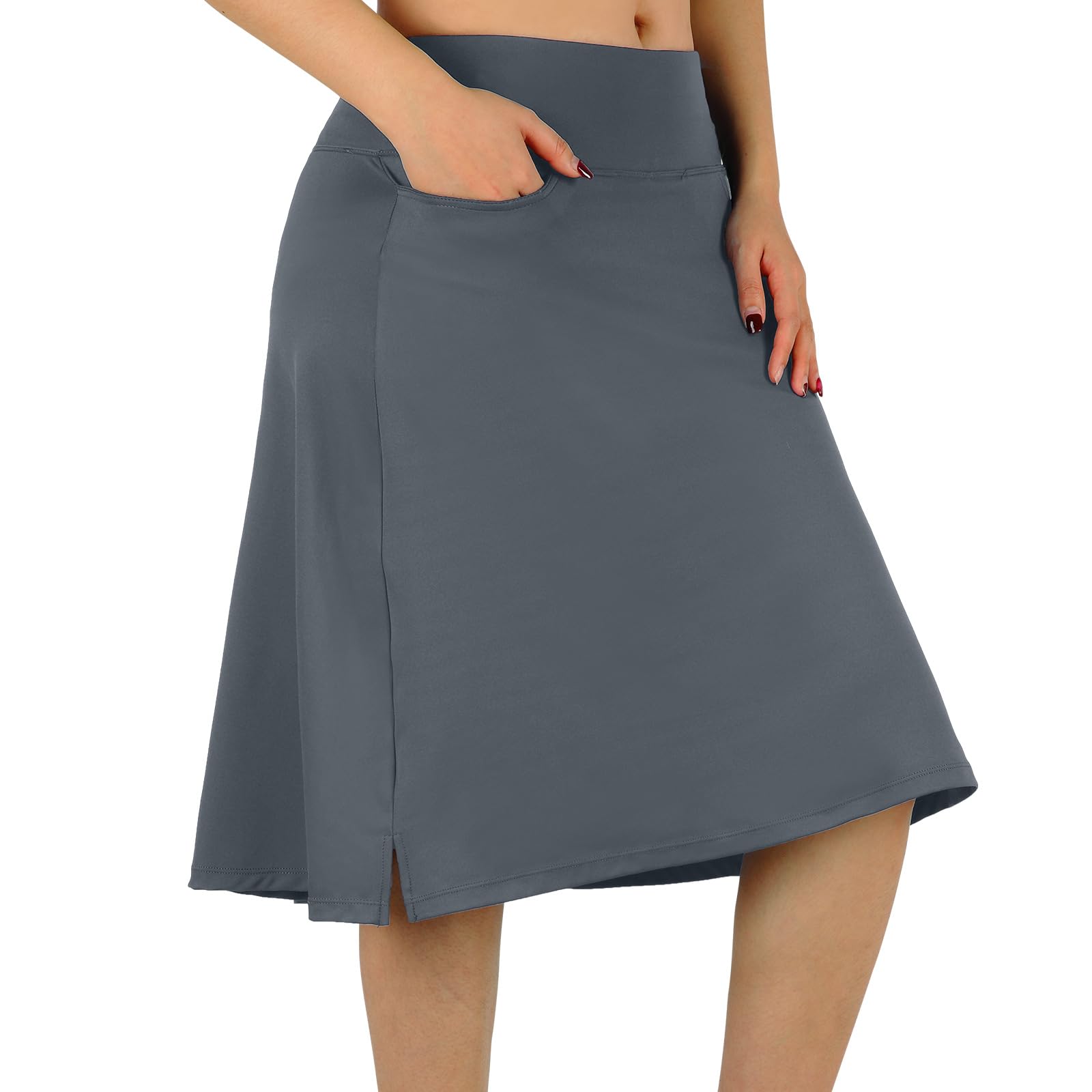 ANIVIVO Women's Skorts Knee Length, Modest Long Skort Athletic Sports Casual Skirt with High Waisted Pockets