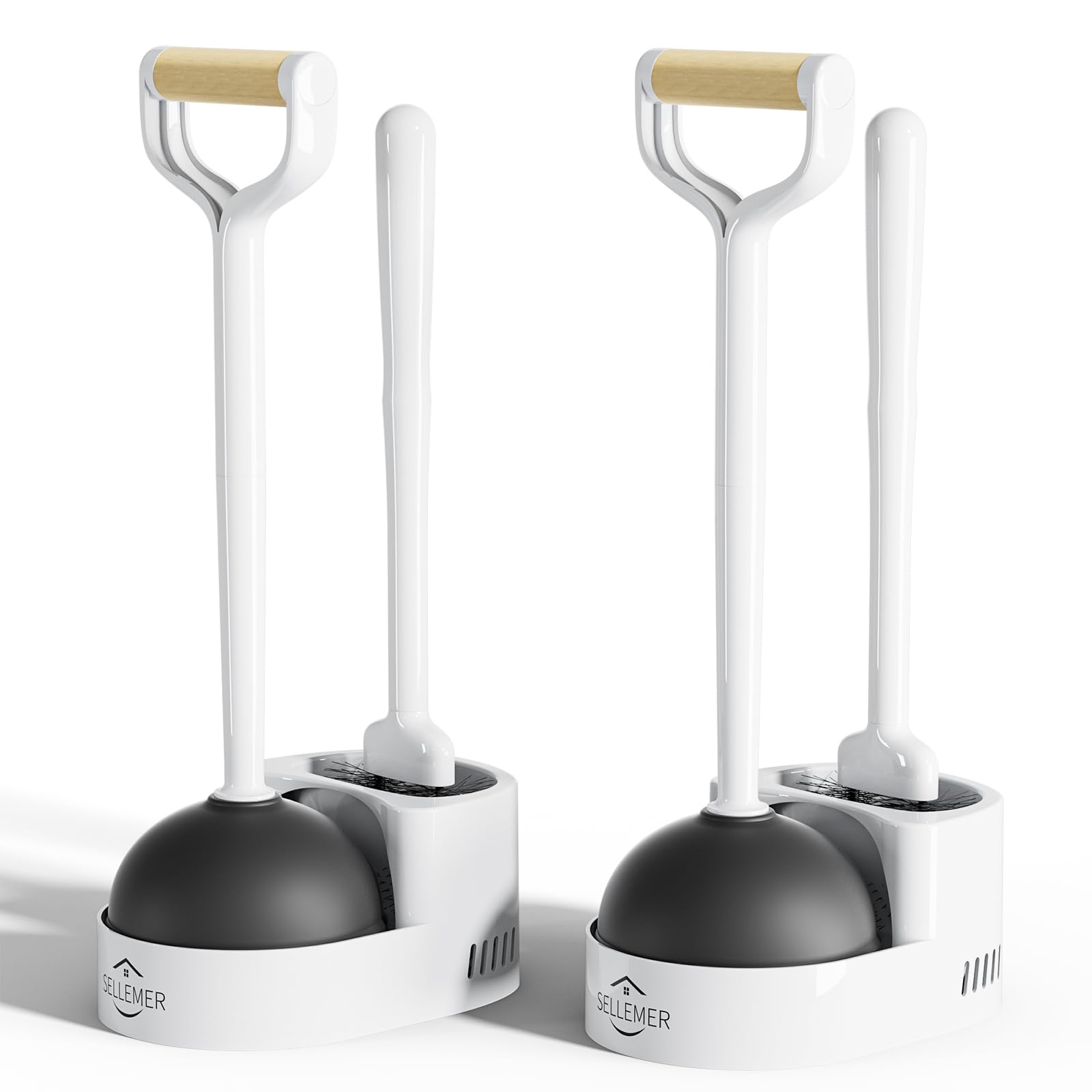 Sellemer Toilet Brush and Plunger Set, Curved Design Head for Deep Cleaning, Heavy Duty Toilet Bowl Brush and Plunger Combo with Holder for Bathroom Cleaning, Black, 2 Pack — view 9