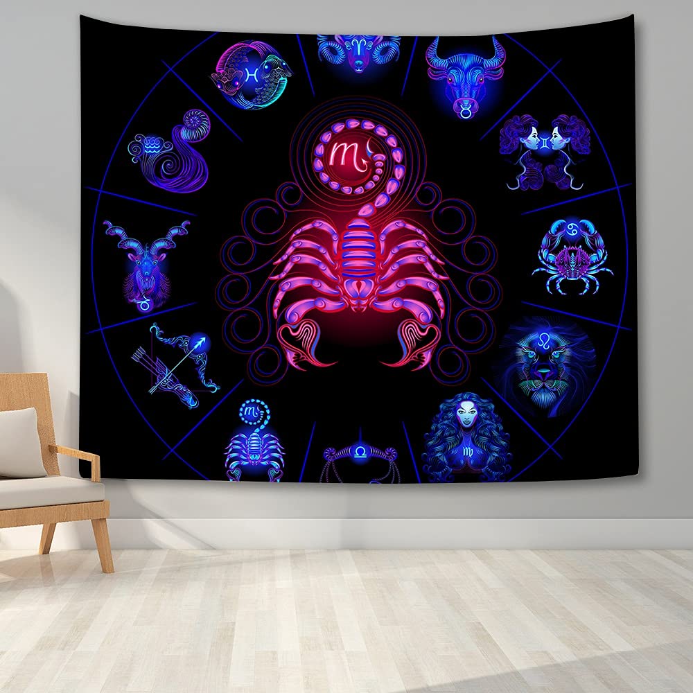 PPOU Astrological Horoscope Wall Tapestry Psychedelic Style Zodiac Tapestry Wall Hanging Tapestry Bedroom Background Cloth A7 73x95cm