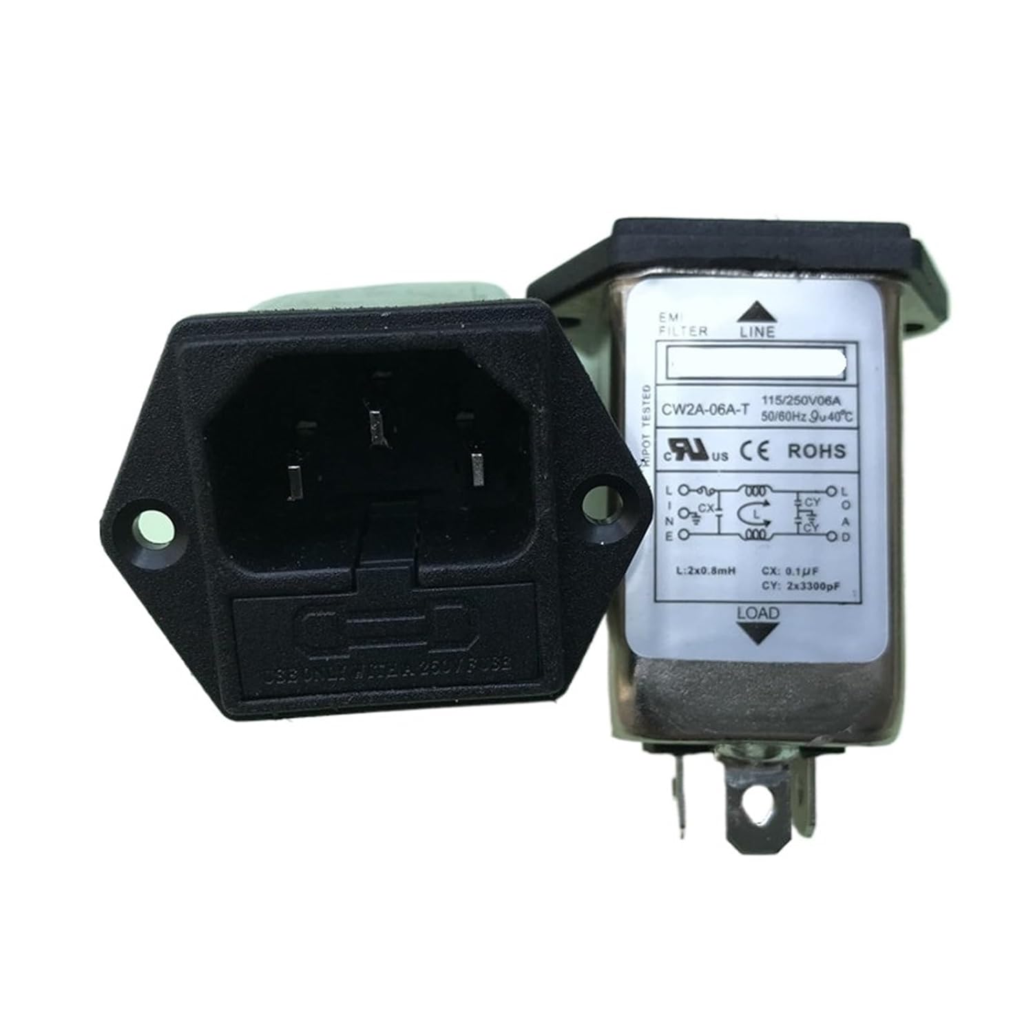 1 Pcs Socket Type Power Supply Filter with Fuse, Amplifier Audio Filter CW2A-06A-T