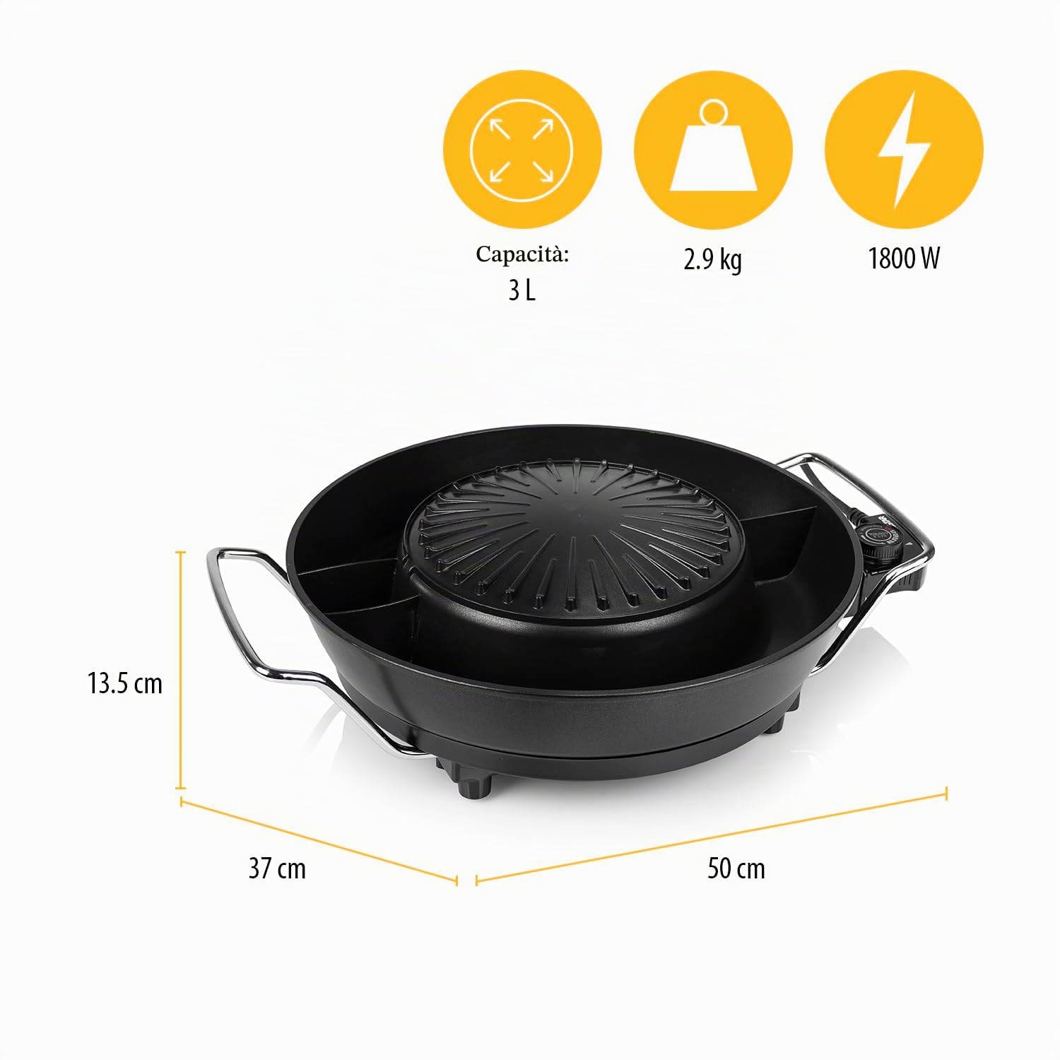Tristar Grill coreano & Hot Pot - 36 cm di diametro - 3 litri di capacità - 4 persone - 220°C - Nero