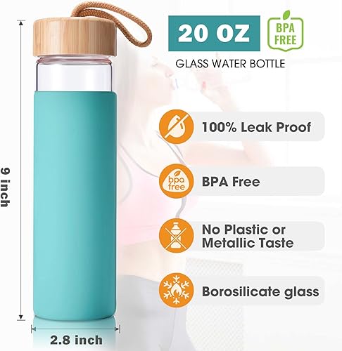 Miniatura 3 de Botellas de agua de vidrio de borosilicato de 20 onzas con funda de silicona, libres de BPA, aptas para lavavajillas - Botellas de vidrio