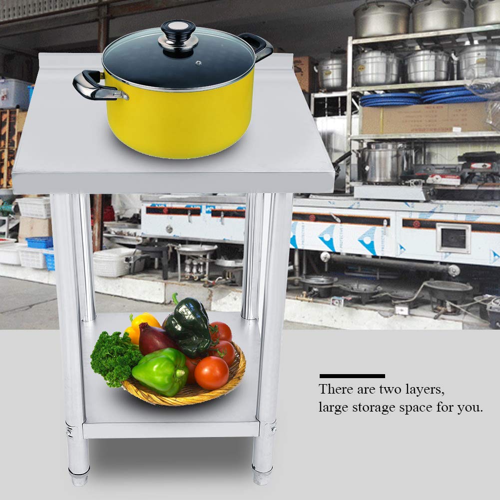 Fafeicy Tavolo Operatorio in Acciaio Inossidabile a Doppio Strato con Schienale, Tavolo di Preparazione per Cucina Commerciale, Spessore 0,6 Mm (2X2FT=61X61CM)
