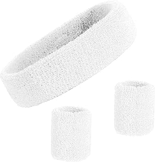 مجموعة أساور معصم رياضية من 3 قطع، رباط رأس ناعم ومريح يمتص العرق مع سوارين للمعصم للرجال والنساء (أبيض) من سوق الباشا