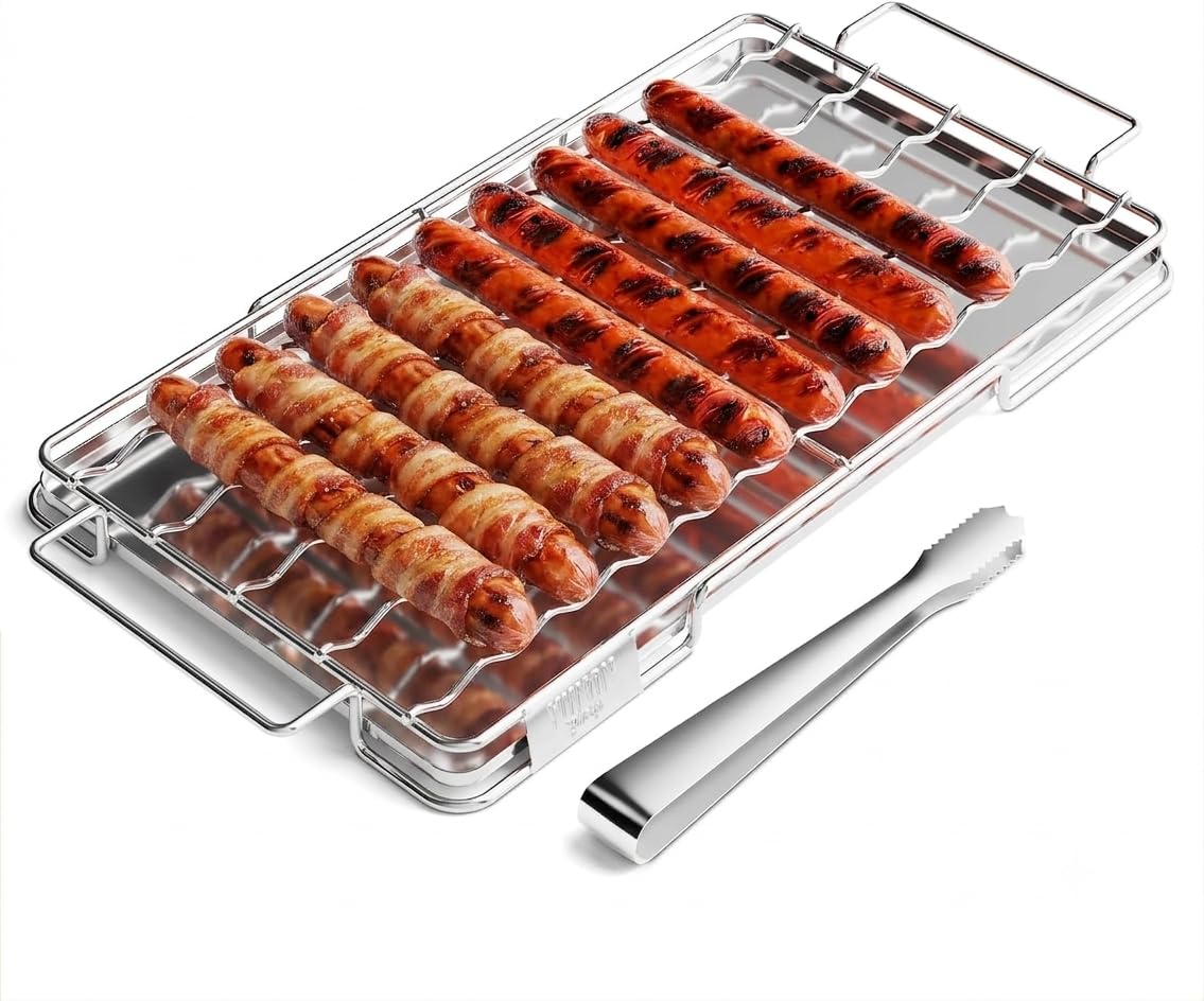 Yukon Glory Bandeja para perros calientes | Bandeja de acero inoxidable resistente | Soporte para perros calientes | Bandeja de barbacoa - Apto para lavavajillas | Bandeja de servir parrilla con
