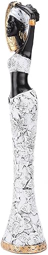 Miniatura 3 de BRASSTAR Escultura tribal africana dama de resina 15.1 ''(H) Mujer blanca y negra con tarro sala de estar dormitorio estudio tienda decorativa