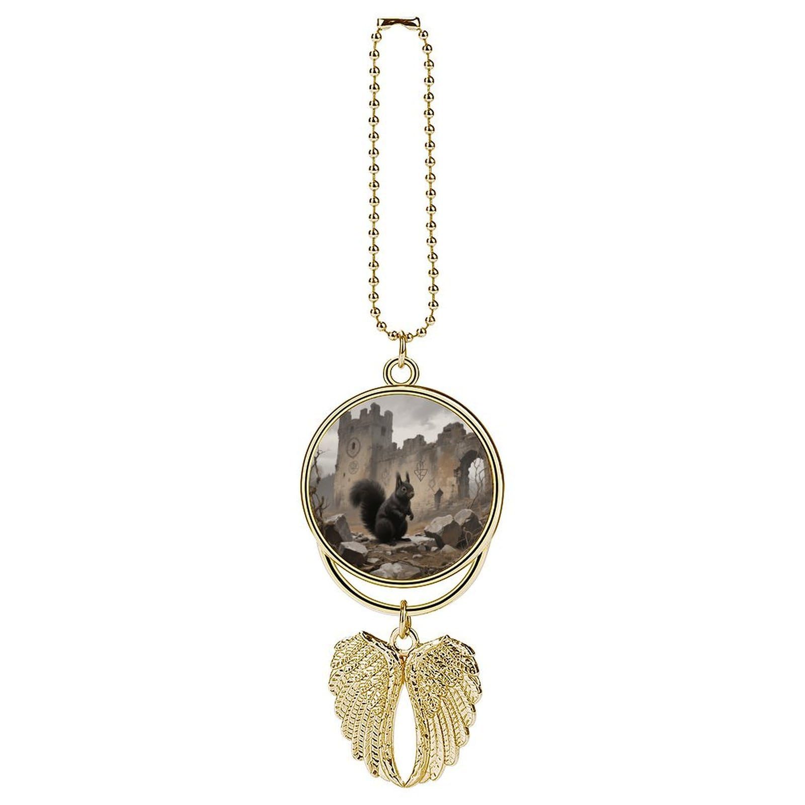 Squirrel Car Charm, Alloy Rear View Mirror Pendant, Bling Funny Car Hanging Ornament Gift for Women Men, Car Pendant Lucky Auto Interior Decoration Accessories Golden-Style