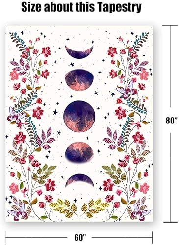 Miniatura 5 de Lifeel - Tapiz de jardín con luz de luna, fase lunar rodeada de vides y flores, tapiz negro para decoración de pared