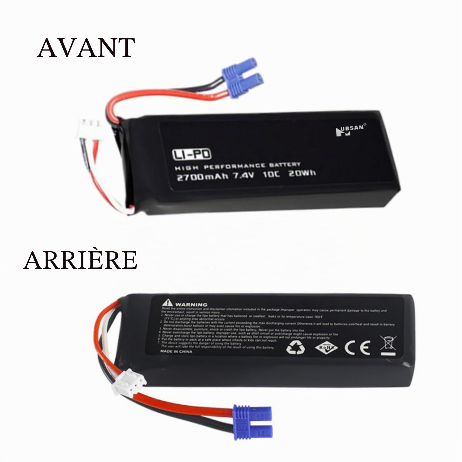 7,4V 2700 mAh 20Wh 10C Batterie pour Hubsan X4 H501S H501C H501A H501M Quad Accessoires Drone Batterie (2 pièces)