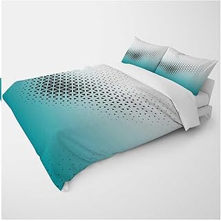 Full Size Bedding Duvet Covers White Cyan Teal Gradient Geometric Checked Sleep Zone for Kids Teens Adults (Full,80