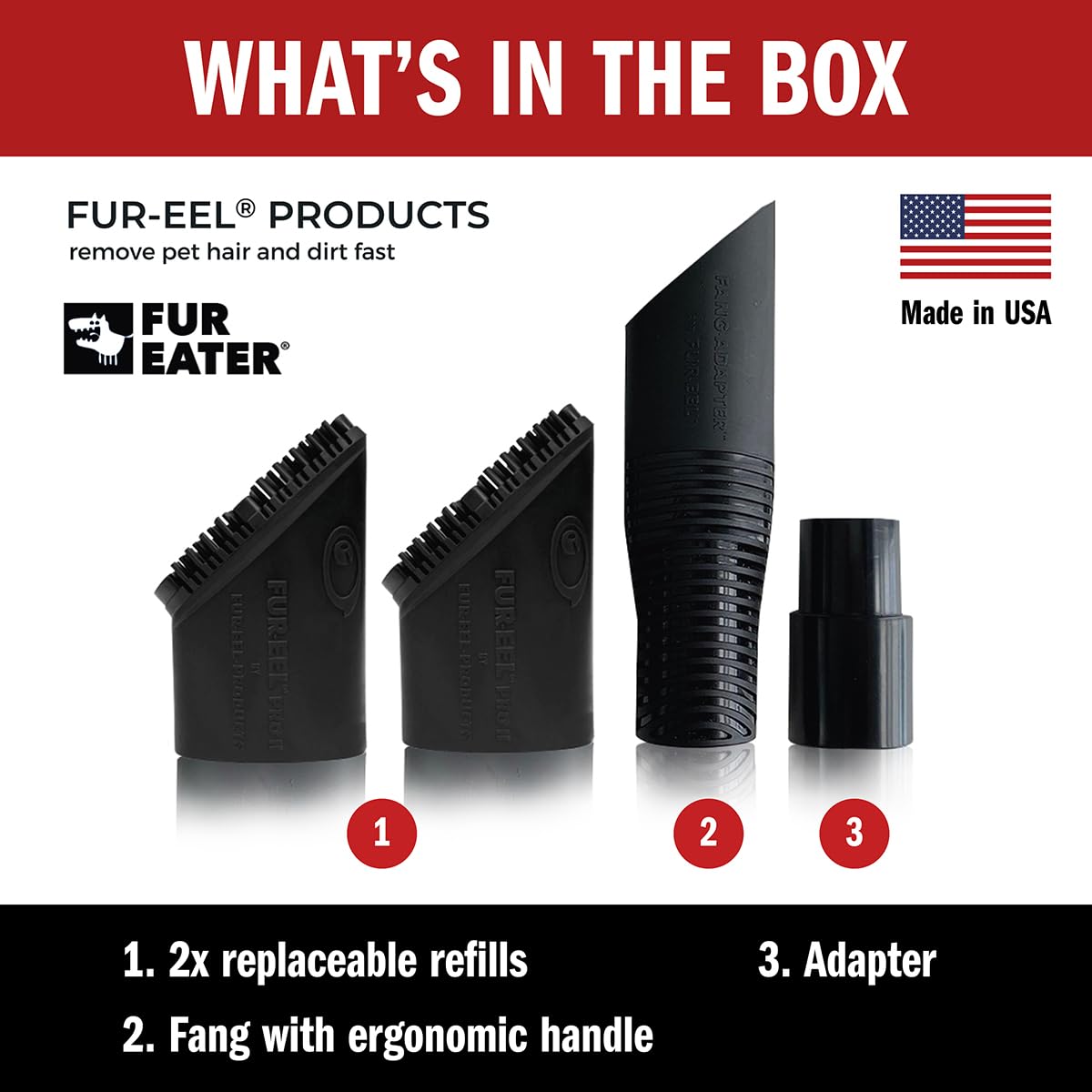 FUR-EEL 2.0 Pro Combo - Aspiratore per rimozione peli di animali domestici, con 2 testine sostituibili in gomma, nessun flusso d'aria intasato, adatto per tubi da 32 mm e 35 mm