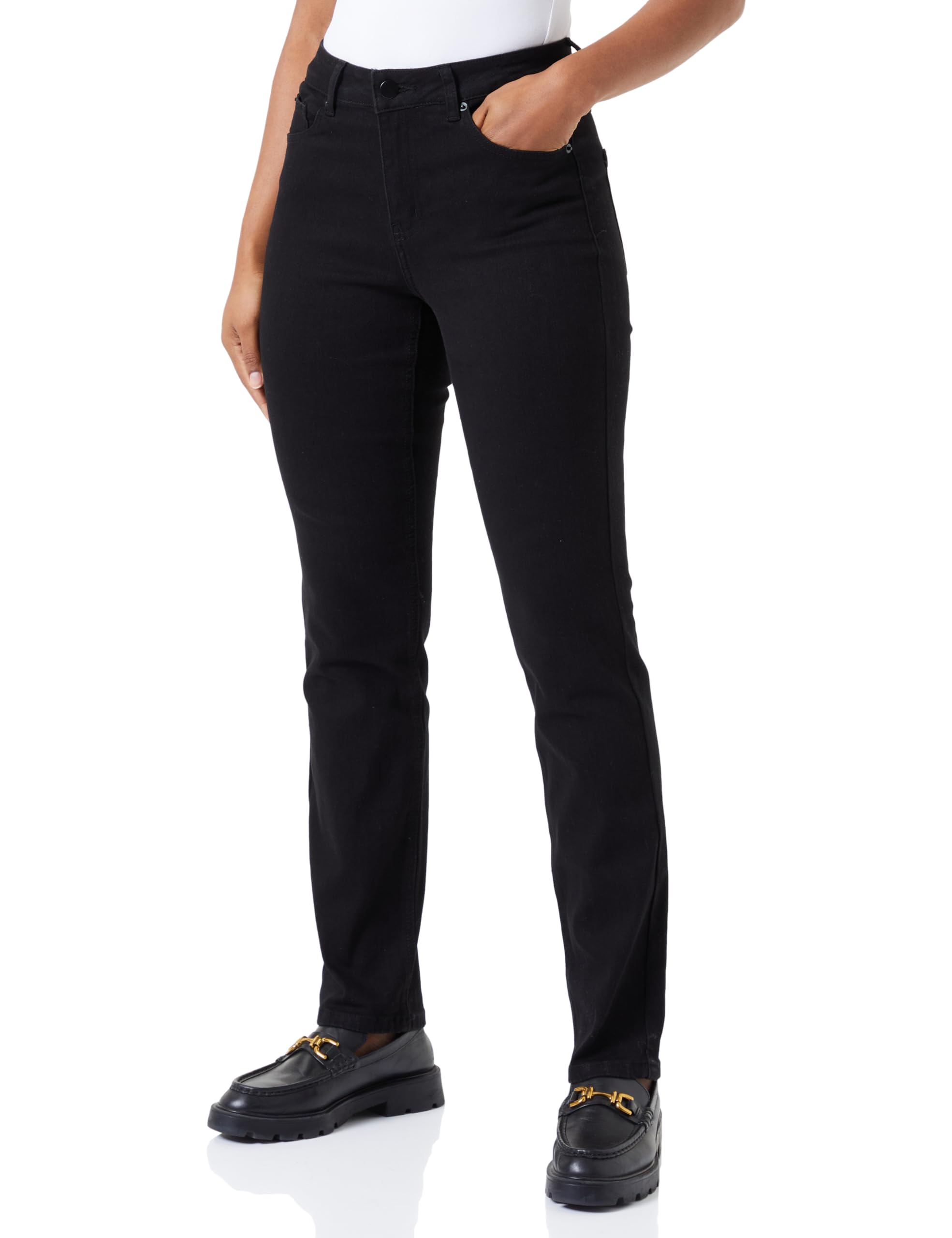 Kaffe Women's Black Deep Jeans Slim Fit Straight Legs Cropped Length Regular Waistband Jeans,