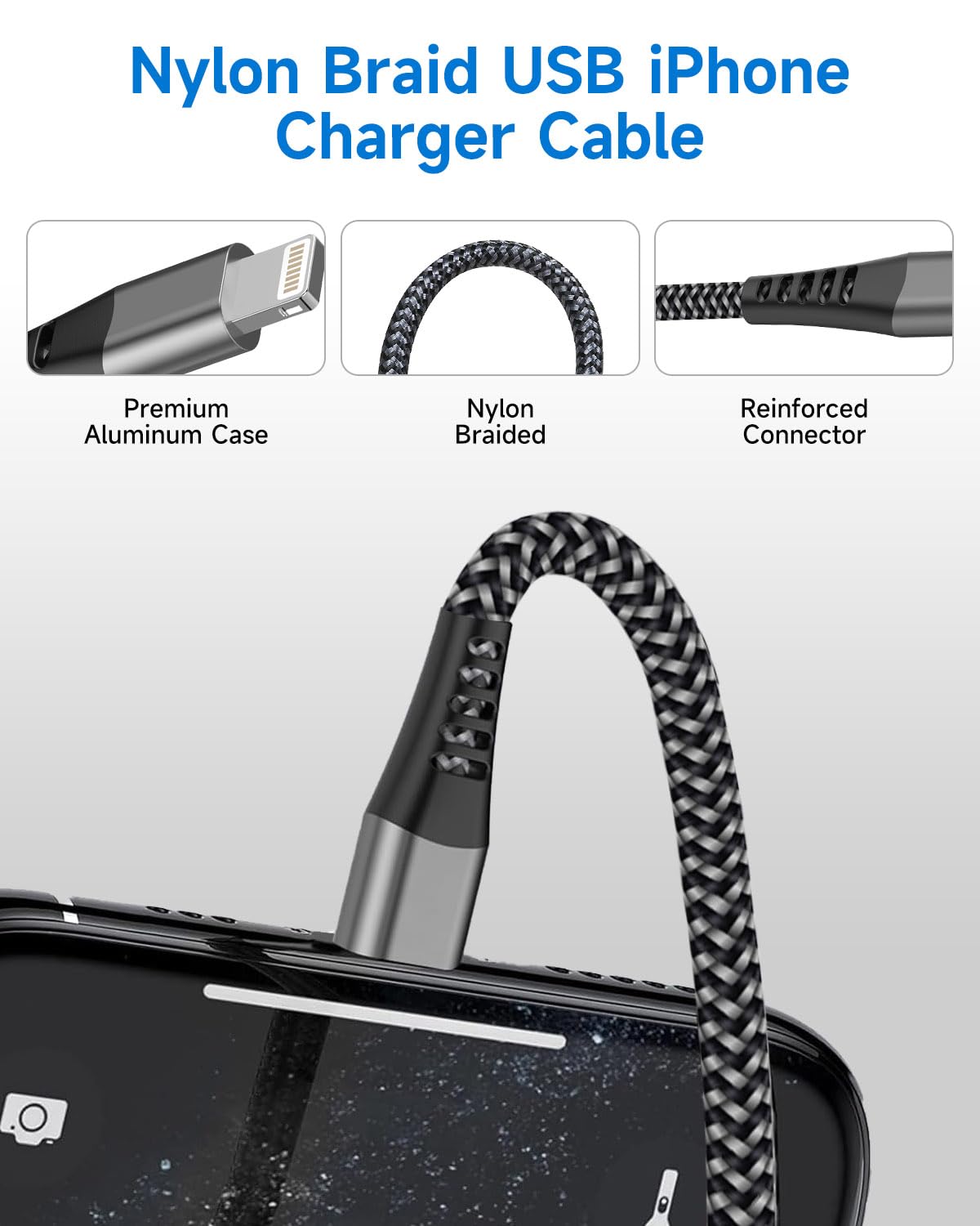 Câble iPhone lightning 1M 2Pack, [Certifiés MFi] Câble Chargeur iPhone Câble Lightning USB Nylon Cable Cordon iphone Charge Rapide pour iphone 14 13 12 11 Pro Max Mini XS XR X 8 8 Plus 7 6 Plus