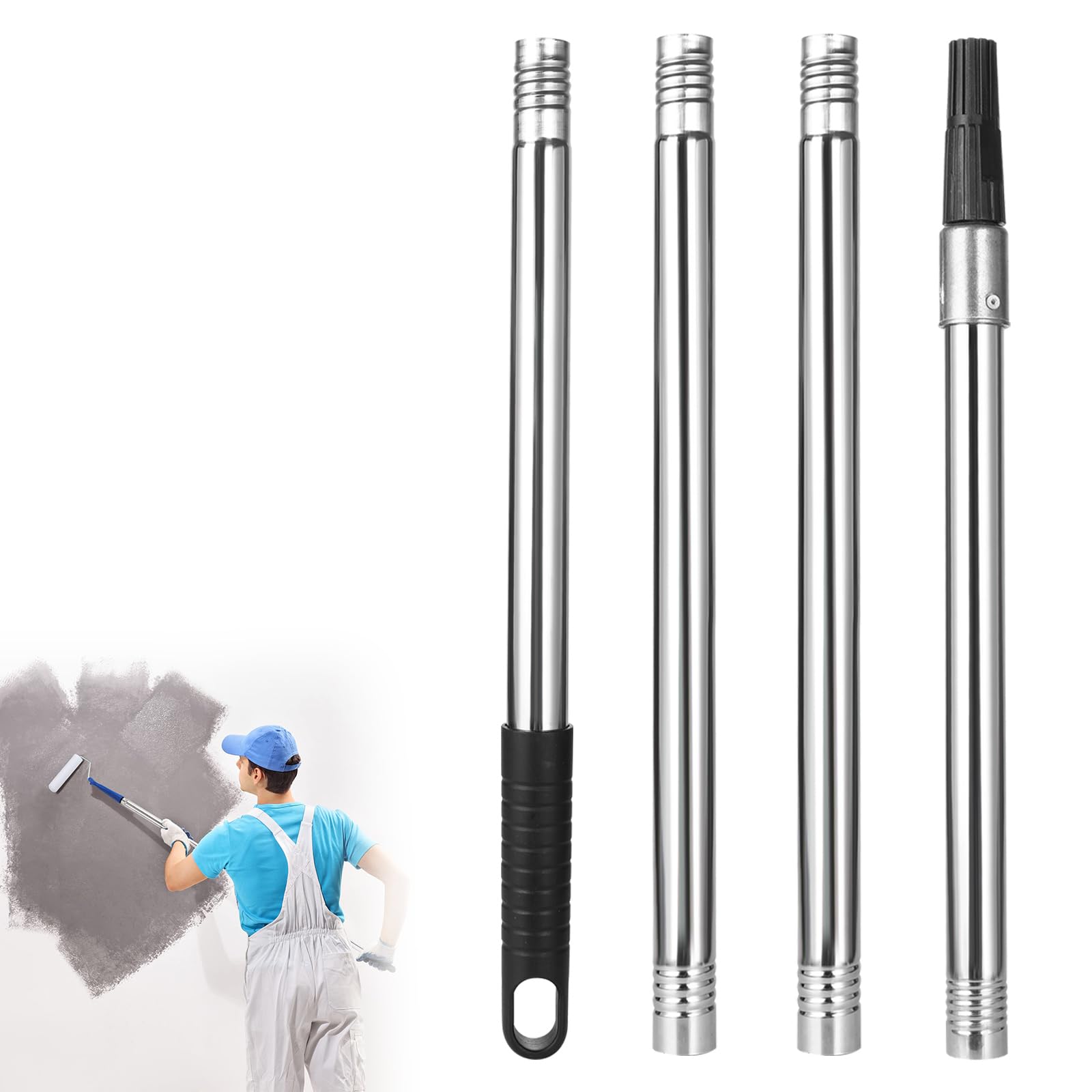 Barra de extensión de rodillo de pintura, barra telescópica extensible, ligera, duradera, de acero inoxidable, con adaptador cónico para pintar limpieza de ventanas, 1,6 m