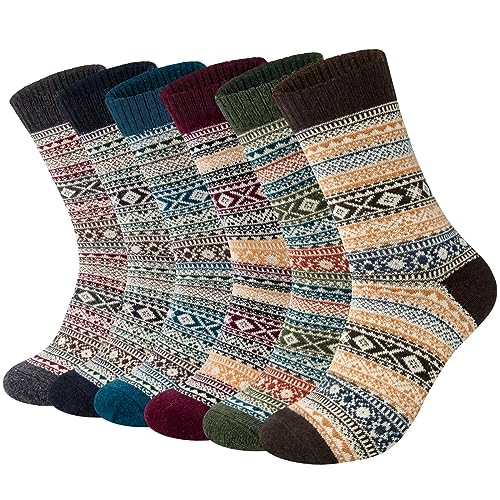 YSense Beau 6 Paia di Calze da Uomo in Lana Merino Calze in Cotone Spesse e Calde Calze in Maglia Traspiranti e Confortevoli Calzini da Alpinismo Calzini da Sci Calzini da Escursionismo