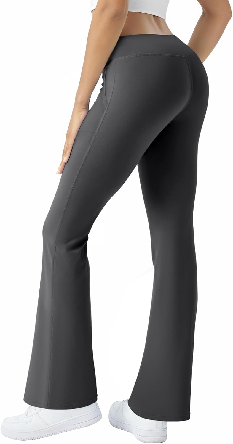 Womens Yoga Pants High Waisted Flare Leggings with Pockets Bootcut Lounge Workout Bell Bottom Trousers - Image 4