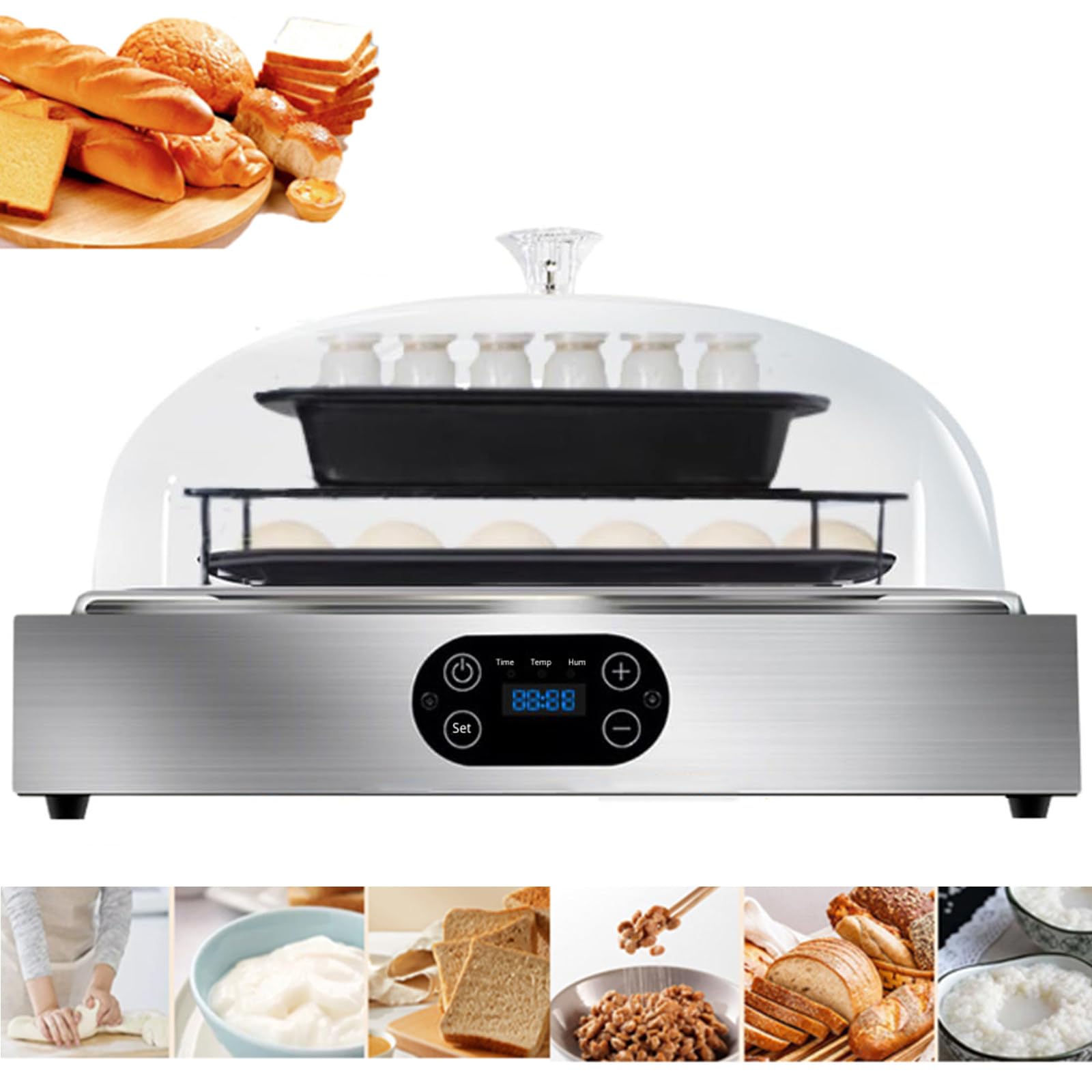 Máquina eléctrica para fermentar Masa (2 Capas), Caja para fermentar Pan, Humedad Ajustable (65-95%) + Temperatura (24~50 °C) + sincronización (99 H)