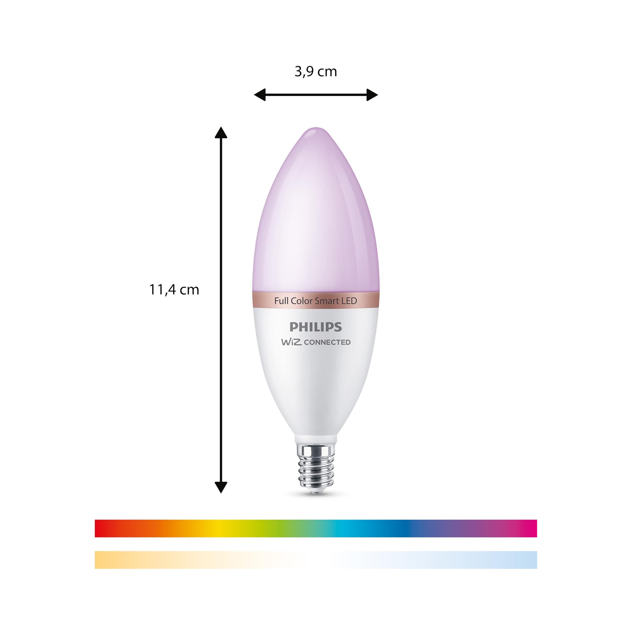 Philips Smart Lighting, Ampoule Connectée LED RGB C37, Pack 4, Culot E14, 470 lm, Lumière Couleur et Blanc Réglable 2200-6500 K, Gradation Faible, Connected by WiZ, Alexa, Google Home, Apple Home