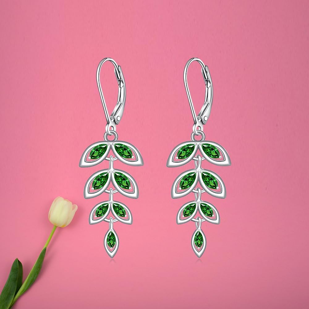 Leaf Earrings for Women Sterling Silver Green Leaf Dangle Drop Earrings Jewelry Summer Christmas Gifts - Image 8