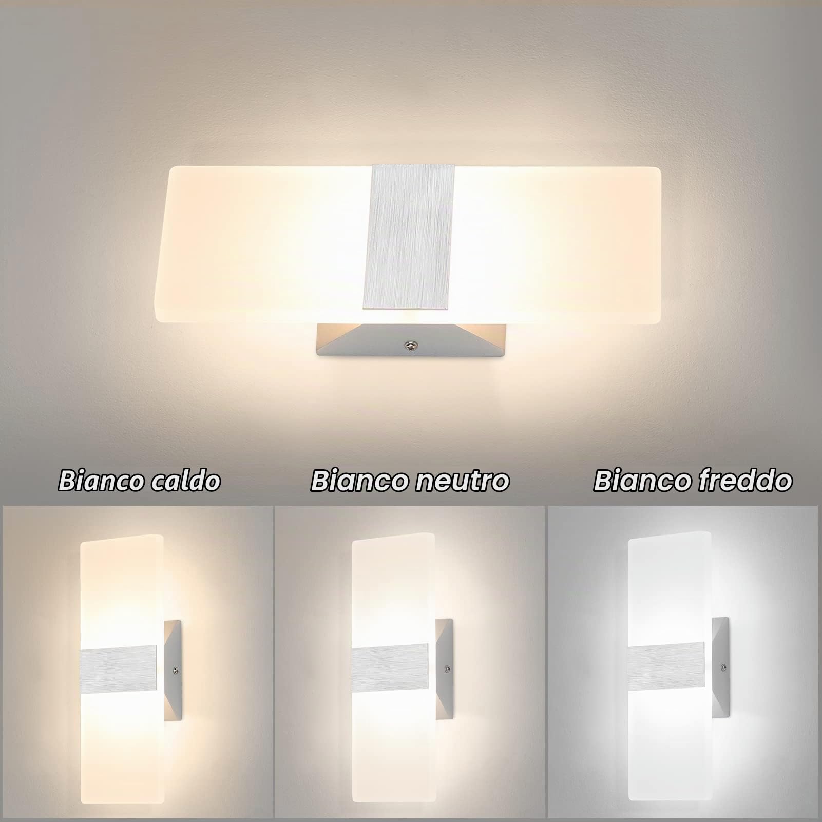 Klighten 2PCS Lampada da parete per interni a LED dimmerabile con telecomando 12W Applique da Parete Up down in argento spazzolato 3000K-6000K Bianco caldo/Bianco freddo