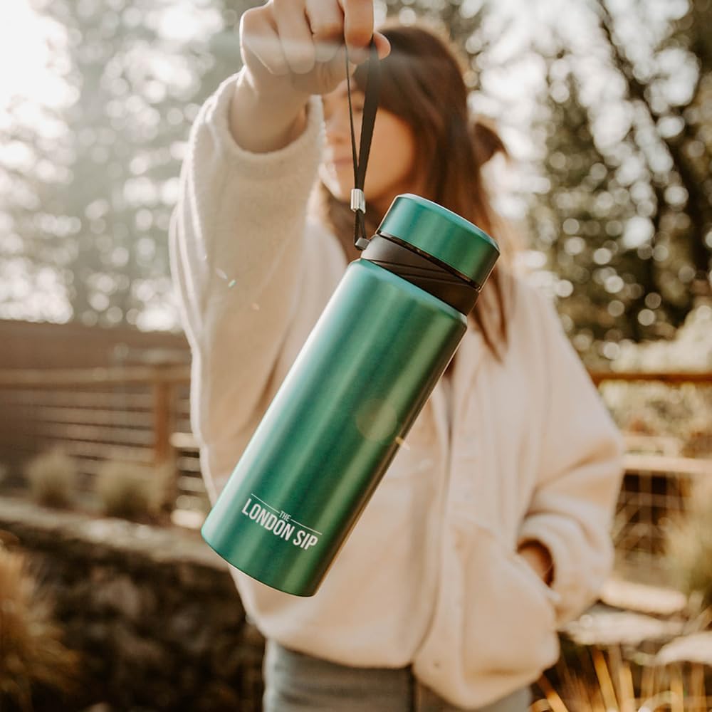 The London Sip 25 oz Multi-Function Travel Mug and Tumbler Tea Infuser Water Bottle Fruit Infused Flask Hot and Cold Double Wall Stainless Steel Coffee Thermos, Celestial Blue, Pack of 2