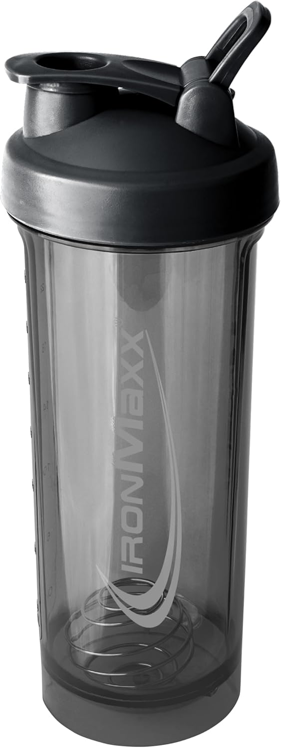IronMaxx Premium Shaker - Deep Black 700 ml, Leak-Proof BPA-Free Shaker with Strainer Ball & Scale for Protein Shakes, Smoothies & Fitness Drinks