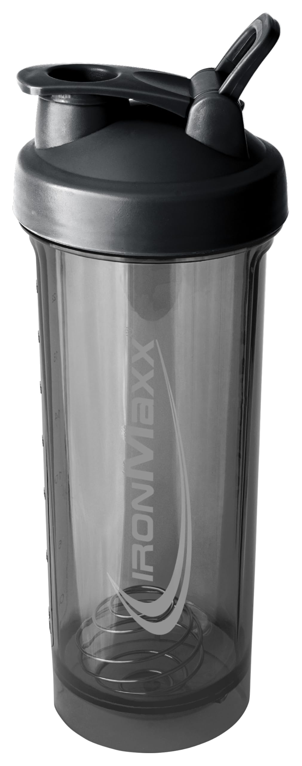 IronMaxx Premium Shaker Deep Black 700 ml, shaker do białek z kulką filtrującą i skalą | Hermetyczna butelka z tworzywa AS+PP | do kremowych koktajli, gdziekolwiek jesteś