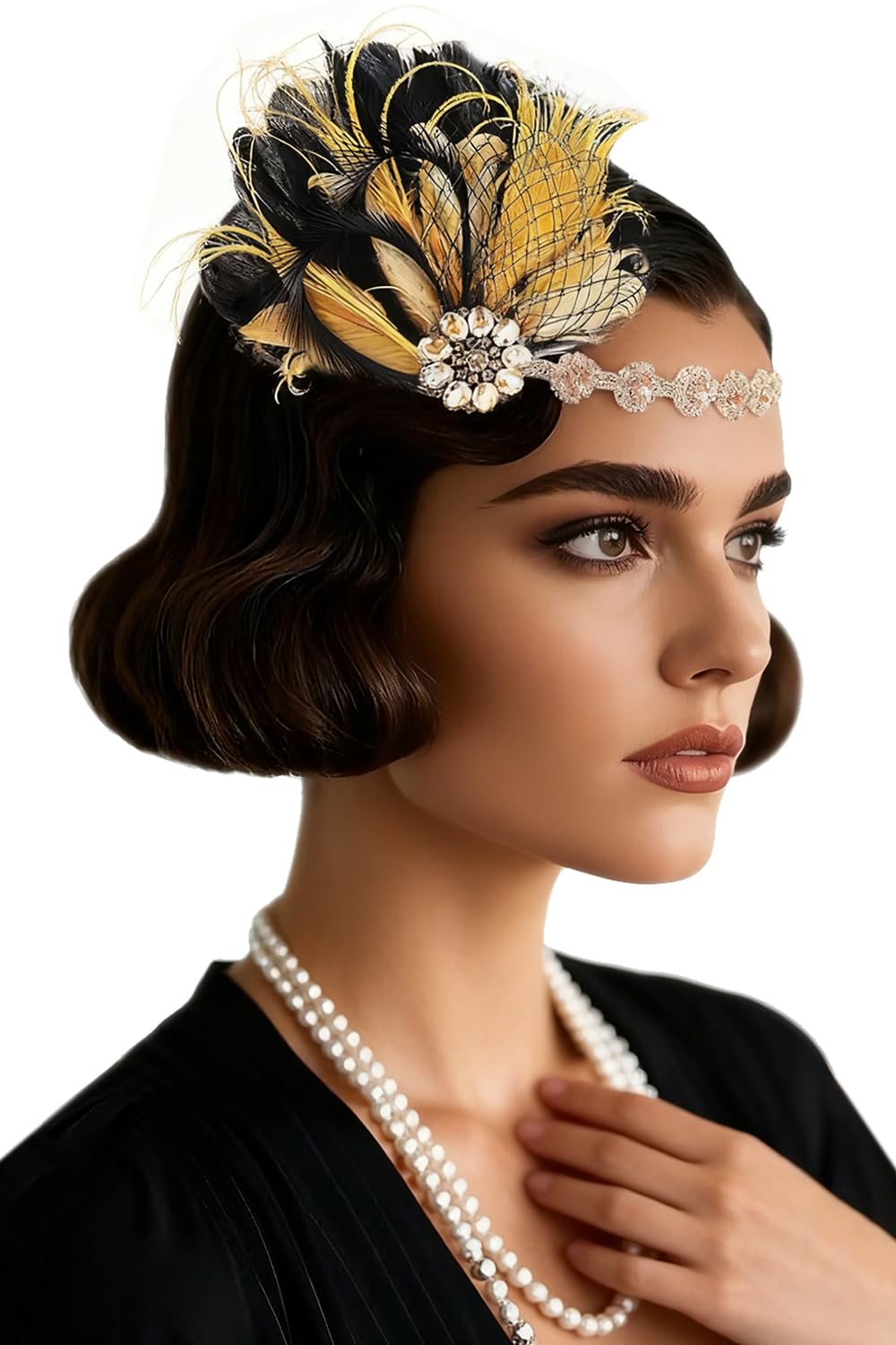 BABEYOND Opaska na głowę z piór Flapper z lat 20. XX wieku, akcesoria dla kobiet, styl Charleston, nakrycie głowy, karnawał, kostium, akcesoria