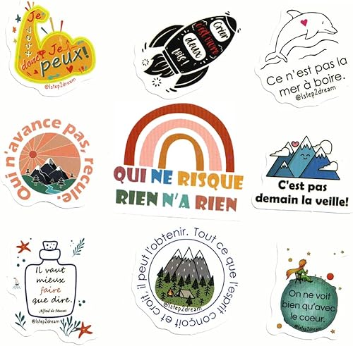 Miniatura 2 de Calcomanías inspiradoras francesas para adolescentes, adultos, niños y profesores, calcomanías con citas francesas, calcomanías positivas para