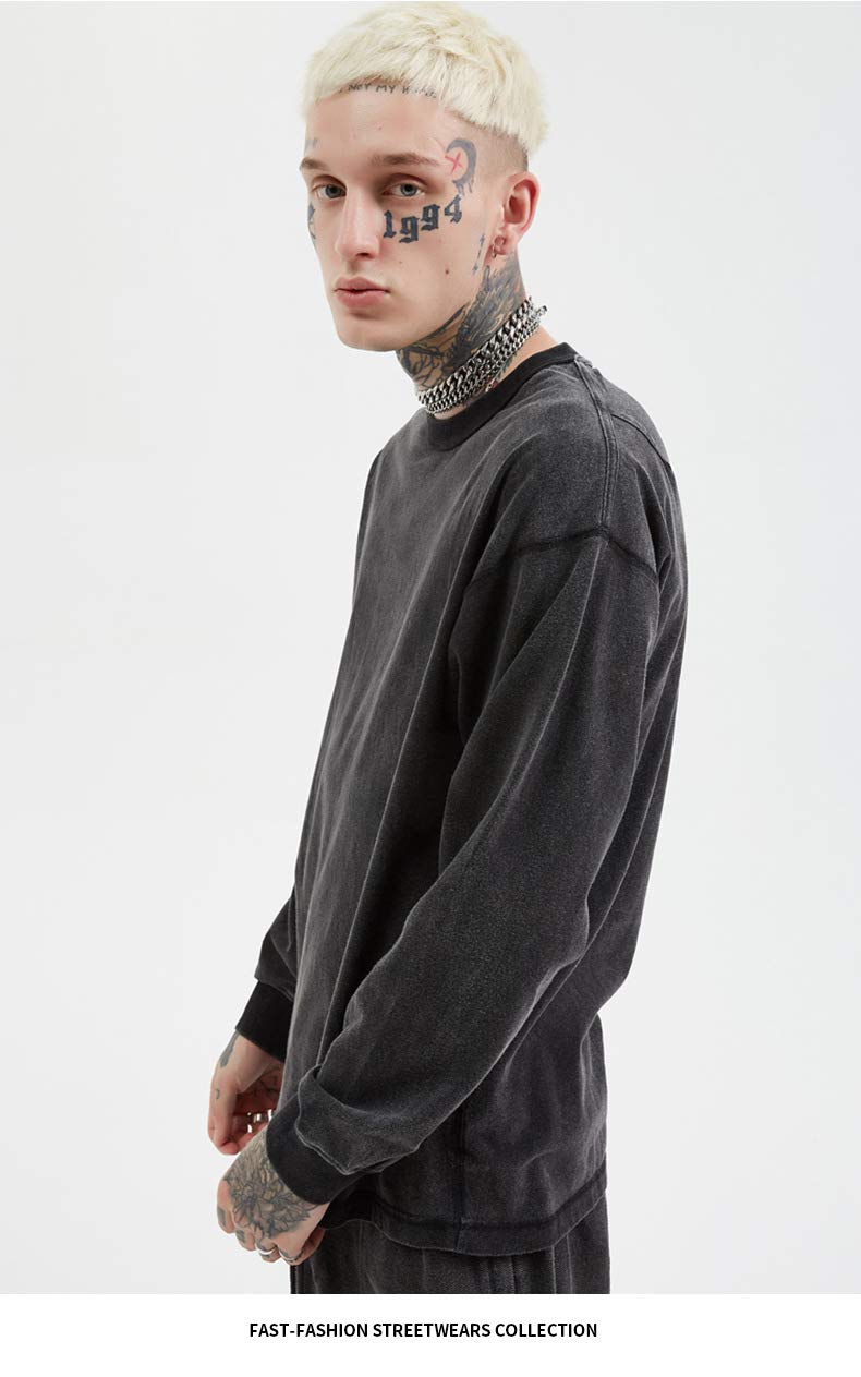 BaronHong Męski bawełniany t-shirt z długim rękawem
