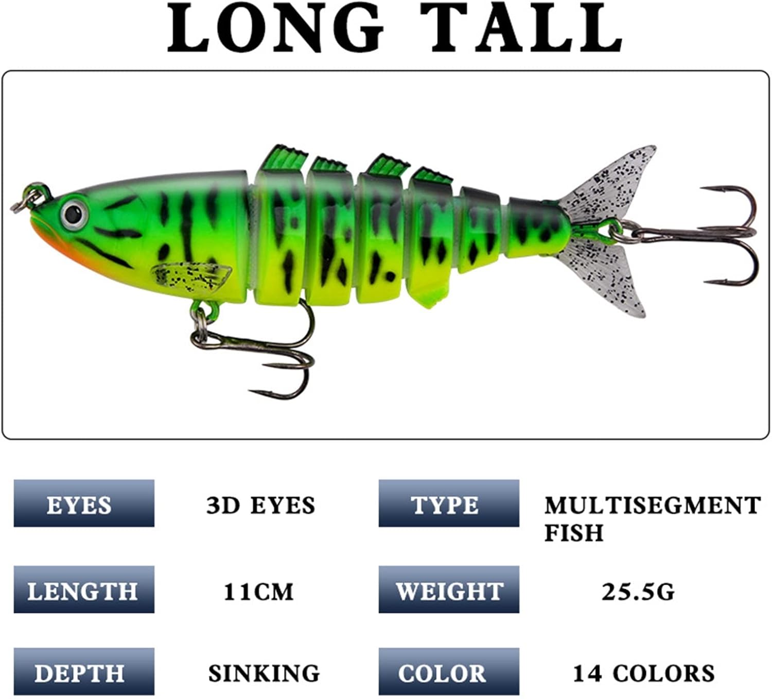 5Pcs 11cm 25.5g Bass Fishing Lure 7 Segmented Multi Jointed Swimbaits Sinking Minnow Baits with Treble Hook Lifelike Hard Bait for Freshwater Saltwater