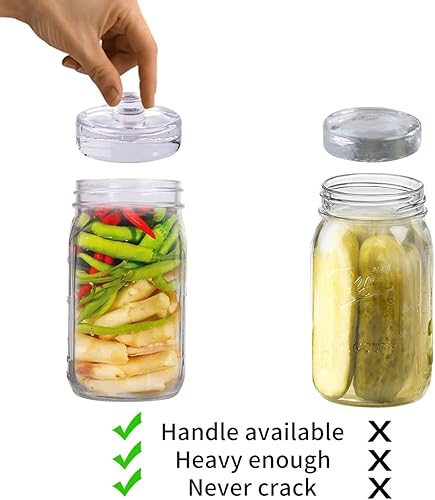 Vista 5 de Eleganttime 9 Pack Glass Fermentation Weights with Easy Grip Handle, Heavy Fermenting Lids Canning Weight Kit for Wide Mouth Pickling Mason Jars