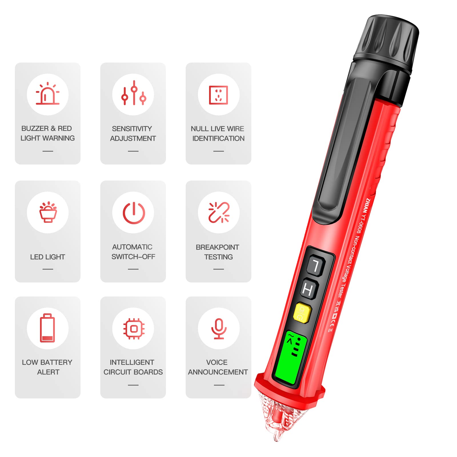 Détecteur De Tension Sans Contact 12-1000V - Avec écran LCD, LED Et Buzzer - Pour électriciens Et Bricoleurs