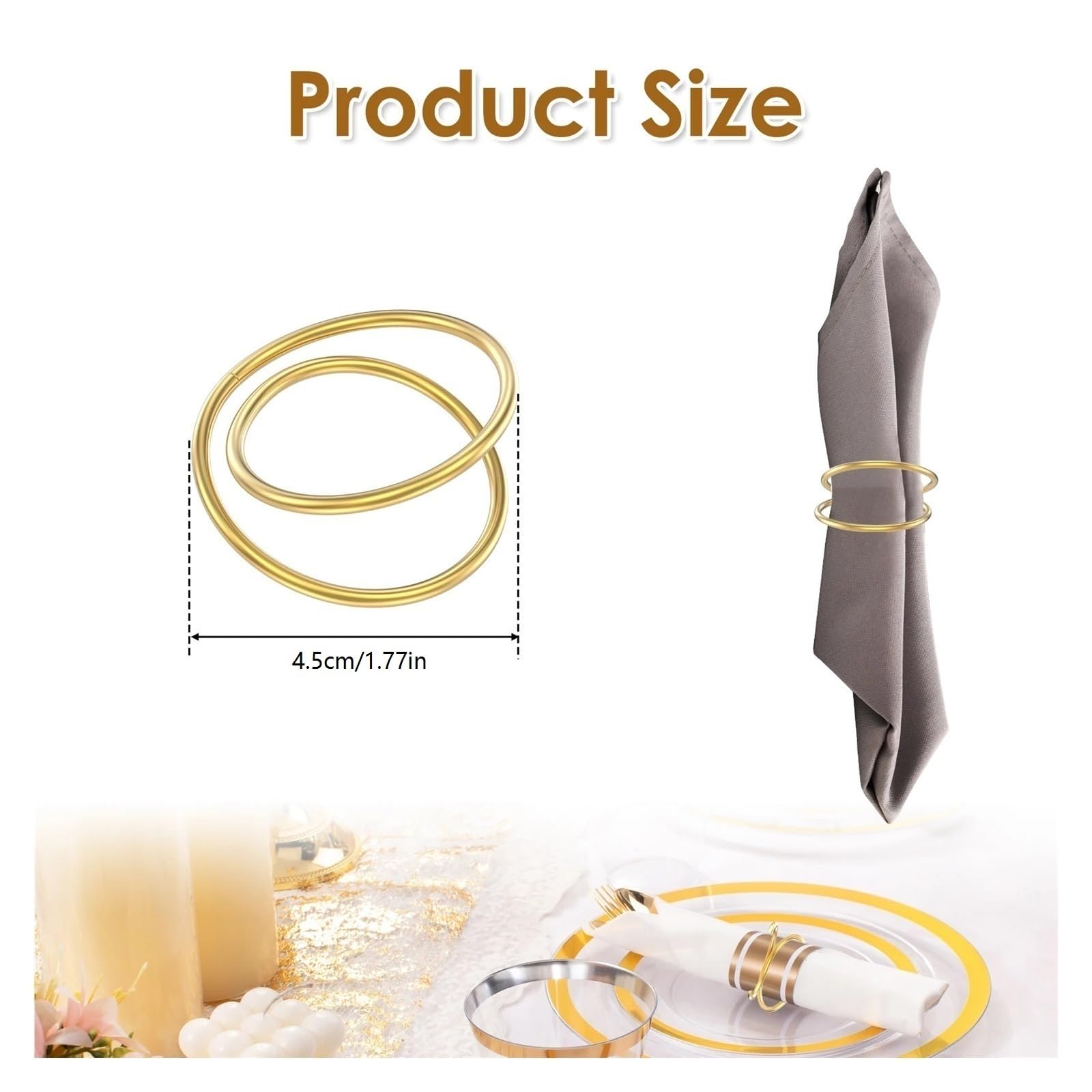 Lot de 24 ronds de serviette en métal doré