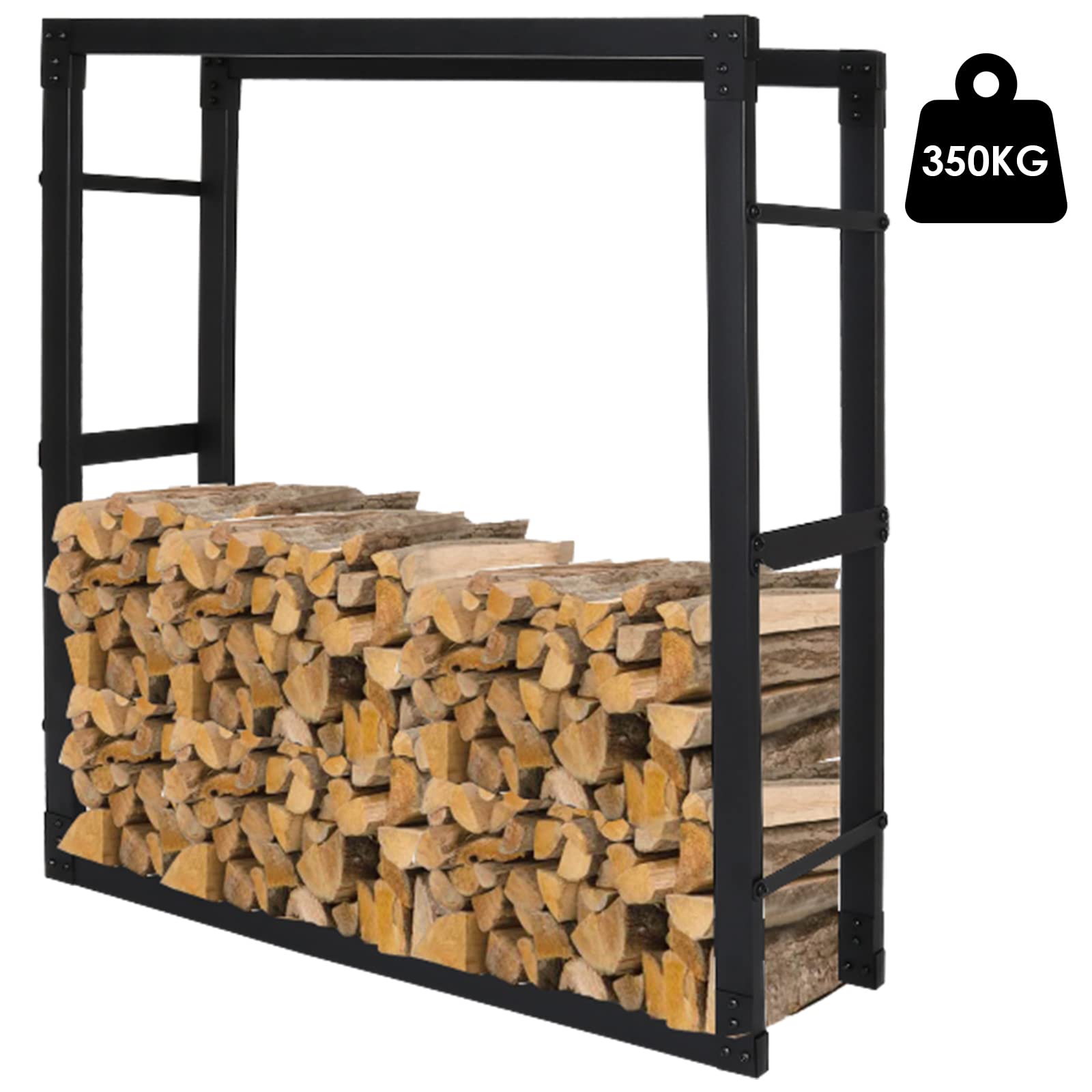 Fiqops Regał na drewno kominkowe, odporny na rdzę, stojak na drewno kominkowe z czarnego metalu, do układania w kłody drewna, wymiary: 25 x 100 x 150 cm