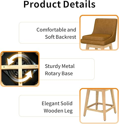 Miniatura 5 de MUUEGM Taburetes de bar giratorios de 360, taburetes de isla de cocina de 26.9 pulgadas de altura, taburete de bar tapizado de piel sintética con