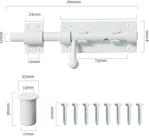 Miniatura 2 de Pestillo de perno de barril, pestillo de puerta de perno deslizante, cerradura deslizante blanca de 6.3 pulgadas con agujero de candado, herrajes