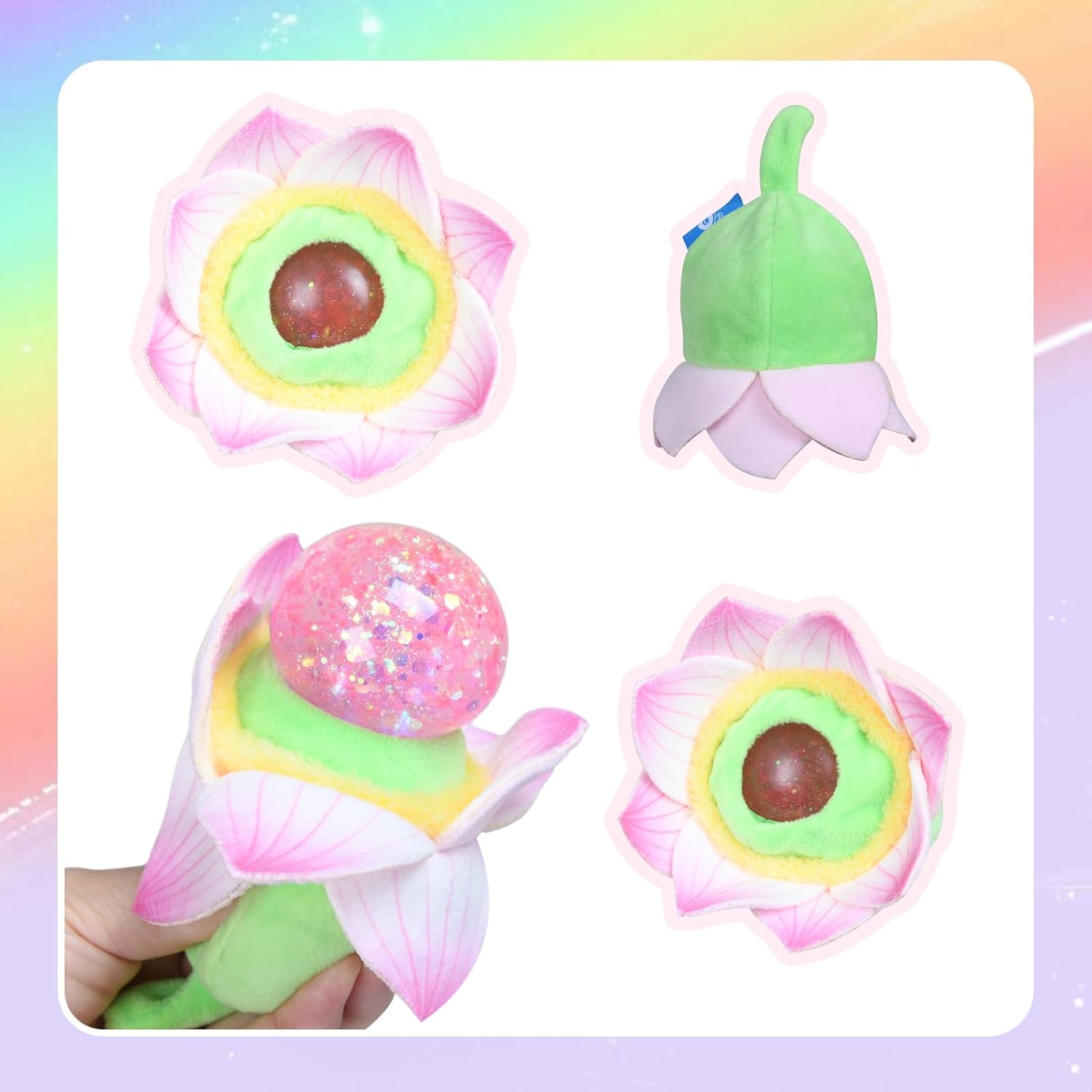 Stress Buster Stress Reliever for Adult Plushie Pinch Decompression Vent Ball Soft Beads -Squeeze Squishy Ball with Plushie Cover (Flower)