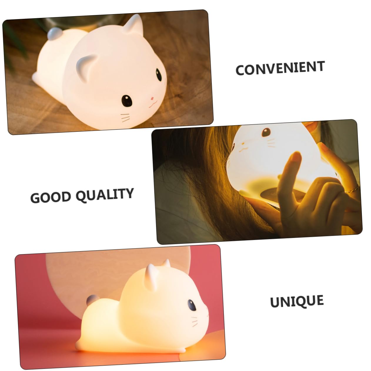 DOITOOL Luz Nocturna de Silicona para Dormitorio Diseño de Gato Adorable Luz de Dormir Control Táctil USB Pequeña para Mesilla de Noche