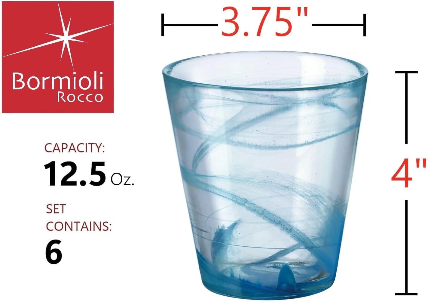 Bormioli Rocco Capri 12.5 oz. Water Glass for Juices, Mineral Water, and Drinks, Set of 6, Light Blue