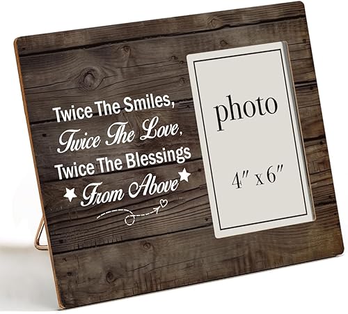 Miniatura 1 de Regalos para gemelos para bebés, regalos de gemelos para mamá, marco de fotos de gemelos Twice the Smiles Twice the Love Marco de fotos de madera