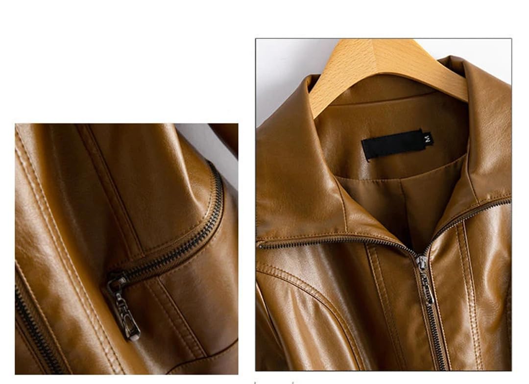 Cappotti da donna a maniche lunghe con colletto con risvolto e cerniera giacche in pelle a maniche lunghe sottili