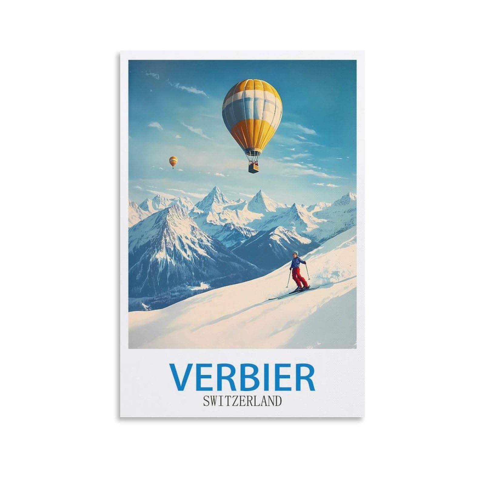 Clfmhnas Unframe-Style Verbier Switzerland Vintage Travel Poster Ski 24X36inch(60X90cm) Canvas Wall Art Prints