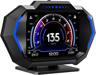 HUD Heads Up Display for Car, OBD+GPS Multi-Data Monitor Digital Speedometer Head Up Display, Overspeed Alarm RPM Water Temperature Turbo Pressure Smart Gauge for Most Vehicles After 2008