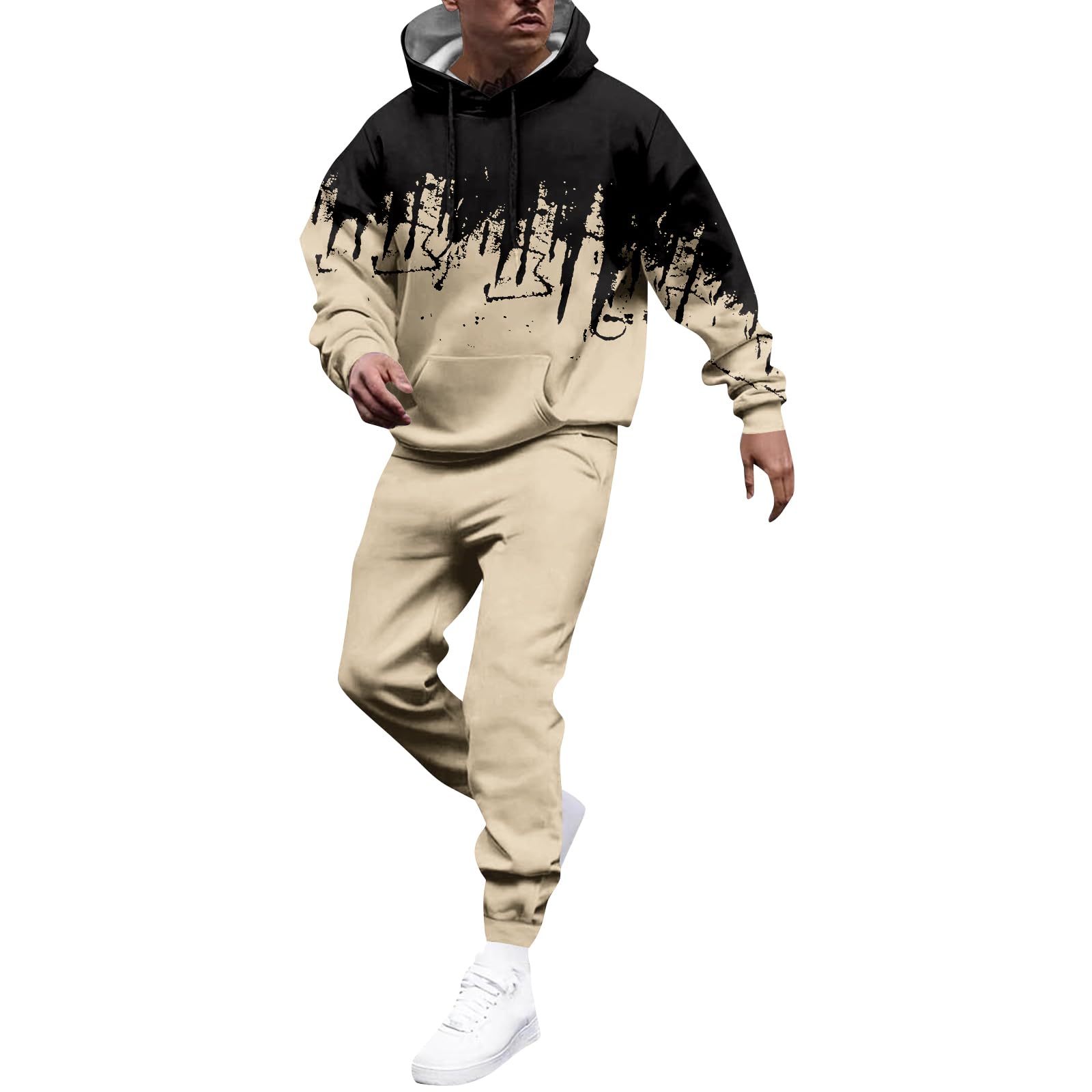 uxxnjfg Tuta Uomo Invernale Sportive con Cappuccio Abbigliamento da Uomo Girocollo Abbigliamento Sportiva Ginnastica Leggeri Vestiti Larghi Joggers Costume Running Maniche Lunghe Tuta