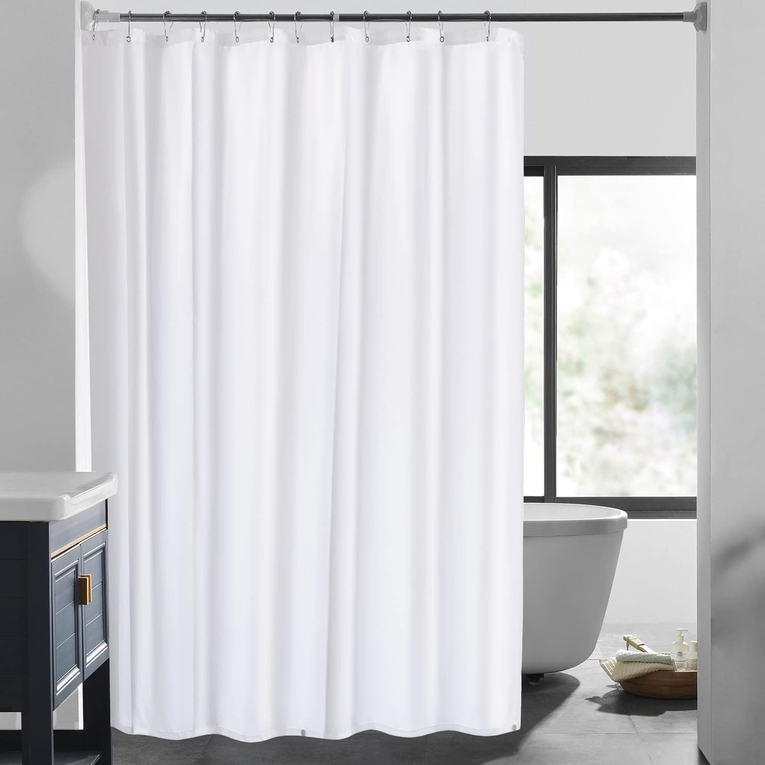 LOVTEX Fabric Shower Curtain Liner 72x72 White Fabric Shower Curtain