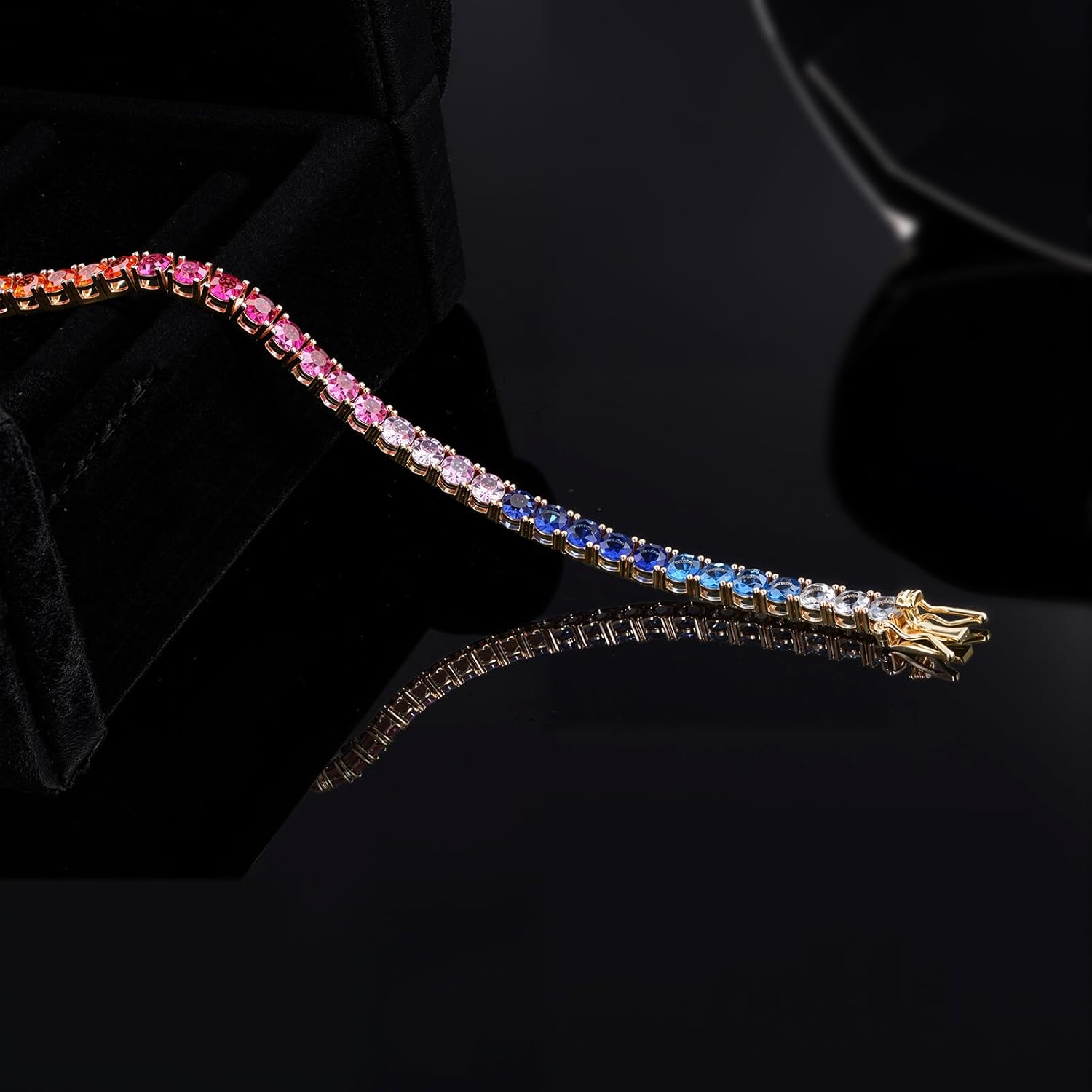 GEMSME 4.0MM Tennis Bracelet for Women-Rainbow Cubic Zirconia Bracelet,14K White/Yellow Gold Plated Colorful Round Cut CZ Tennis Link for Jewelry Gift - Image 8