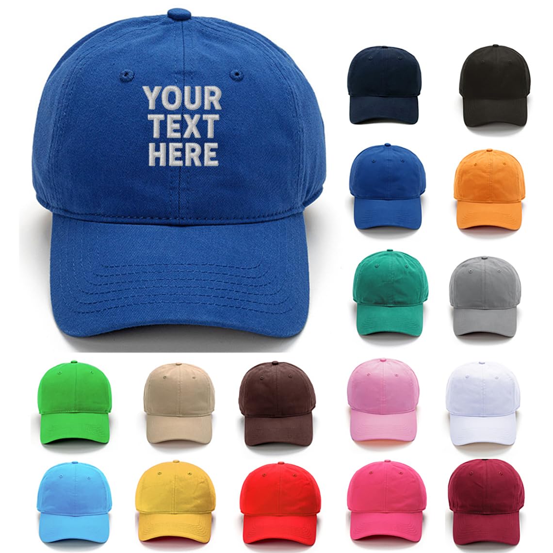 Van Der Linn Unisex Blue Personalised Embroidered Baseball Cap Hat Cotton Mens Ladies (Cotton, )